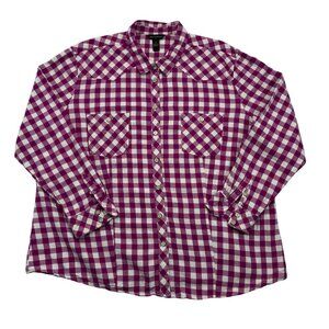 Brit & Bridle Flannel Pearl Button Up Shirt Pink Check Western Cowgirl Womens 2X